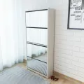 Meuble à chaussures 4 étagères et miroir 63x17x134 cm Blanc