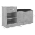 Banc à chaussures Gris béton 94,5x31x57 cm Aggloméré