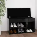 Banc à chaussures et coussin Noir brillant 80x30x47cm Aggloméré