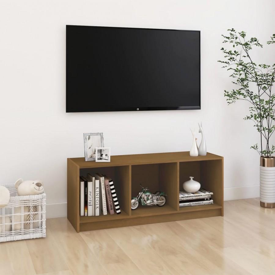 Meuble TV Marron miel 104x33x41 cm Bois de pin massif