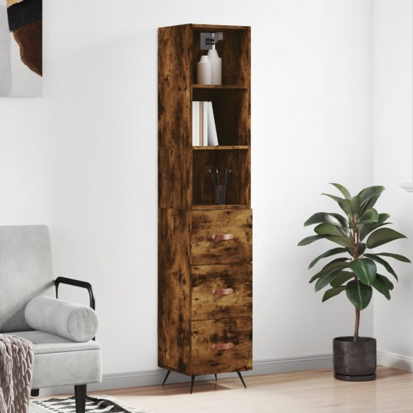 Buffet haut Chêne fumé 34,5x34x180 cm Bois d'ingénierie