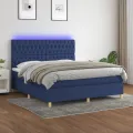 cadre de lit et matelas et LED Bleu 160x200 cm Tissu