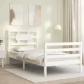 Cadre de lit avec tête de lit blanc 90x200 cm bois massif
