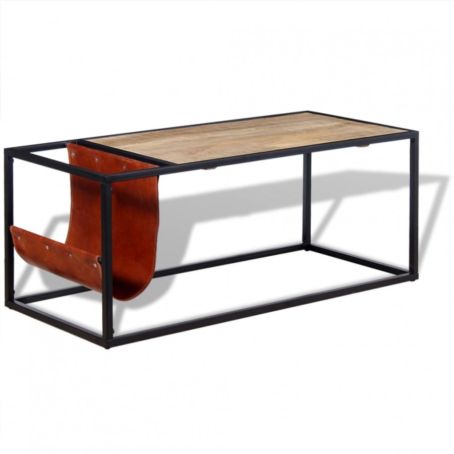 Table basse avec porte-revues Cuir véritable 110 x 50 x 45 cm