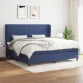 cadre de lit avec matelas Bleu 200x200 cm Tissu