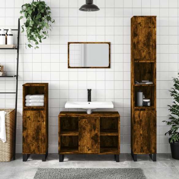 Armoire salle de bain chêne fumé 80x33x60cm bois d'ingénierie