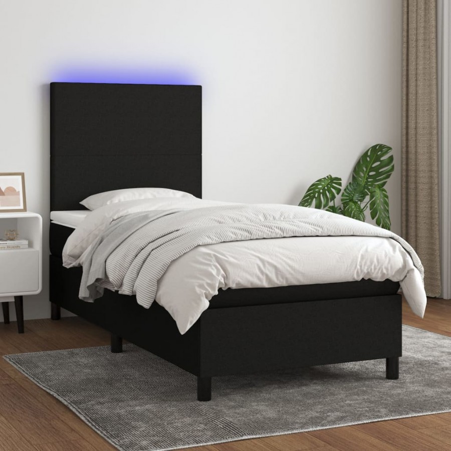 cadre de lit et matelas et LED Noir 100x200 cm Tissu