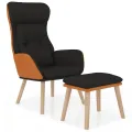 Chaise de relaxation avec repose-pied Noir Similicuir et tissu