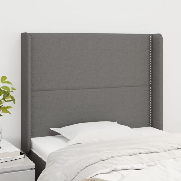 Tête de lit avec oreilles Gris foncé 103x16x118/128 cm Tissu