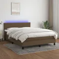 cadre de lit matelas et LED Marron foncé 140x190 cm