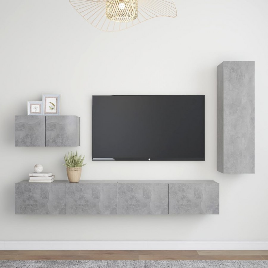 Ensemble de meuble TV 4 pcs Gris béton Aggloméré