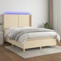 cadre de lit matelas et LED Crème 140x200 cm Tissu