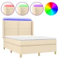 cadre de lit matelas et LED Crème 140x200 cm Tissu