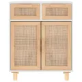Buffet Blanc 60x30x75 cm Bois de pin massif et rotin naturel