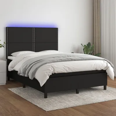 cadre de lit et matelas et LED Noir 140x200 cm Tissu