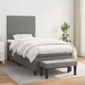 cadre de lit avec matelas Gris foncé 100x200cm Tissu