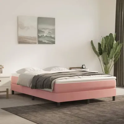 cadre de lit avec matelas Rose 140x200 cm Velours