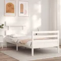 Cadre de lit avec tête de lit blanc 90x200 cm bois massif