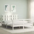 Cadre de lit avec tête de lit blanc King Size bois massif