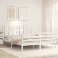Cadre de lit avec tête de lit blanc King Size bois massif