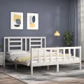 Cadre de lit avec tête de lit blanc 160x200 cm bois massif