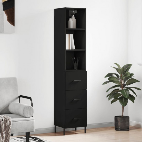 Buffet haut Noir 34,5x34x180 cm Bois d'ingénierie