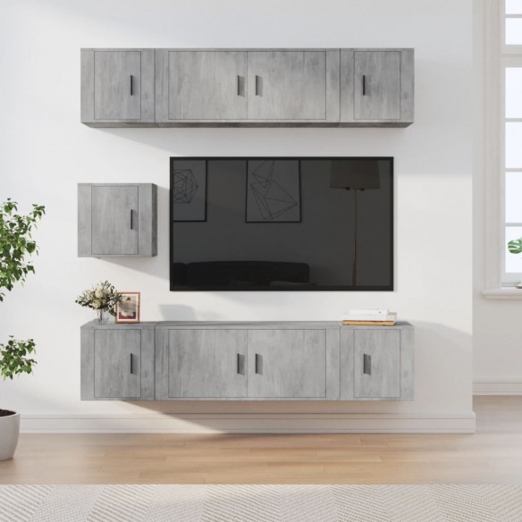 Ensemble de meubles TV 7 pcs Gris béton Bois d'ingénierie