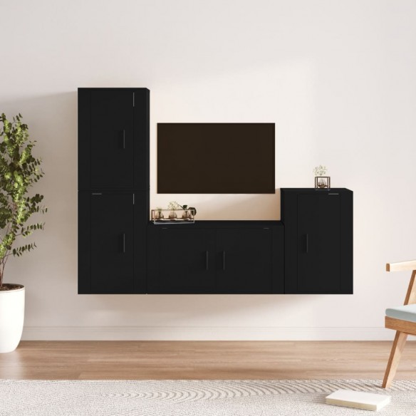 Ensemble de meubles TV 4 pcs Noir Bois d'ingénierie