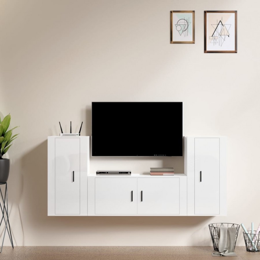 Ensemble de meubles TV 3 pcs Blanc brillant Bois d'ingénierie