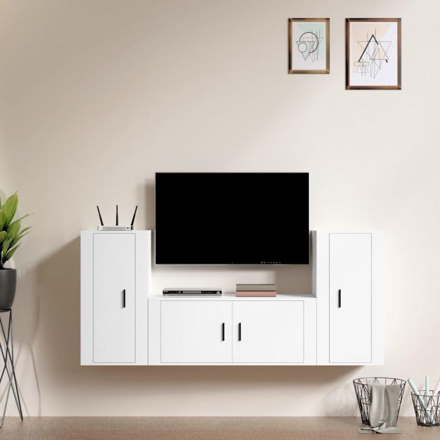 Ensemble de meubles TV 3 pcs Blanc Bois d'ingénierie