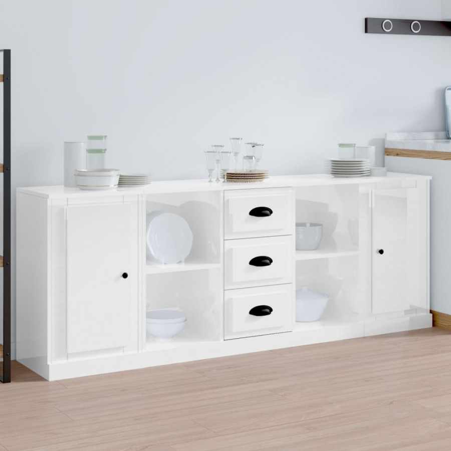 Buffets 3 pcs blanc brillant bois d'ingénierie