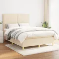 cadre de lit avec matelas Crème 140x200 cm Tissu