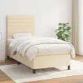 cadre de lit et matelas Crème 90x190 cm Tissu