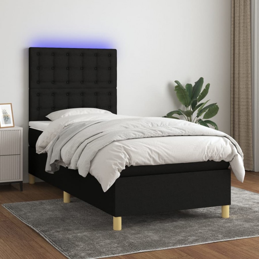 cadre de lit et matelas et LED Noir 100x200 cm Tissu