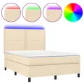 cadre de lit et matelas et LED Crème 140x200cm Tissu