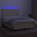 cadre de lit et matelas et LED Crème 140x200cm Tissu