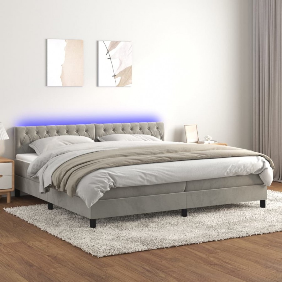 cadre de lit avec matelas LED Gris clair 200x200 cm