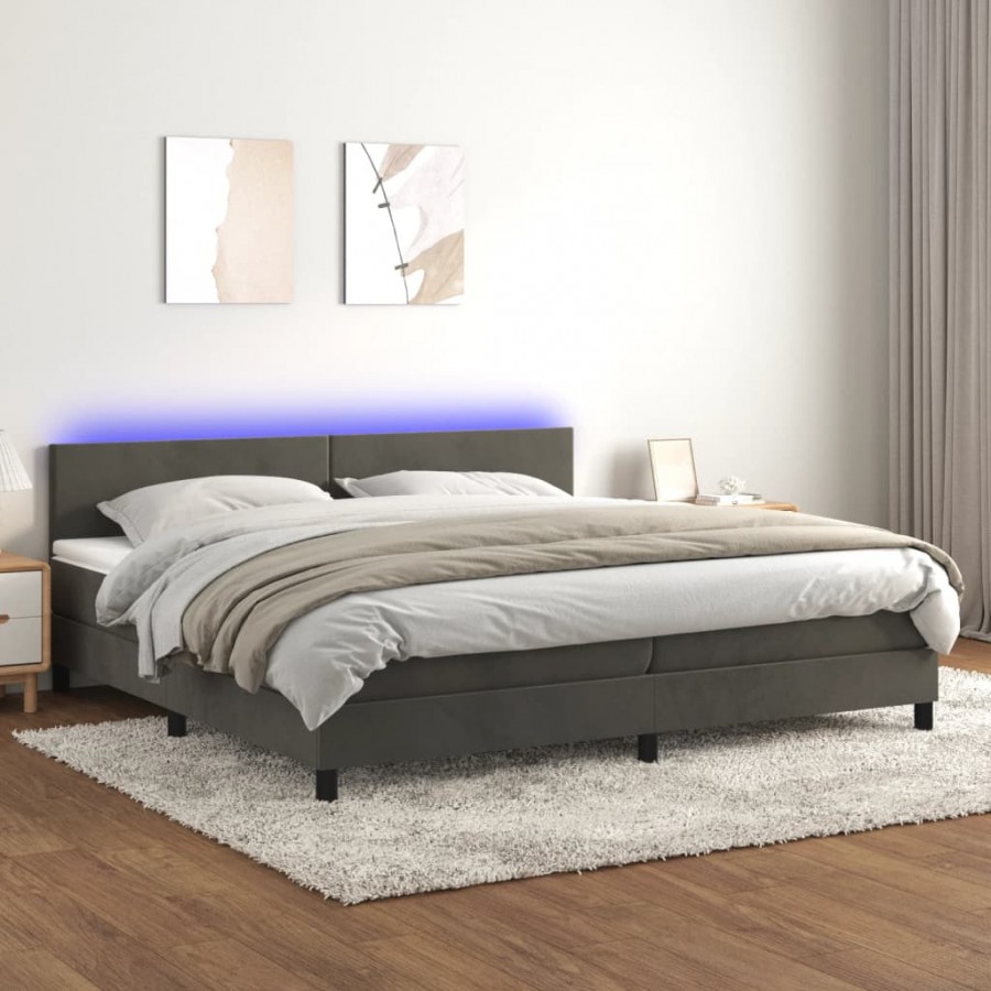 cadre de lit avec matelas LED Gris foncé 200x200 cm