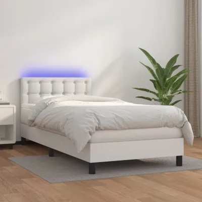 cadre de lit avec matelas et LED Blanc 100x200 cm