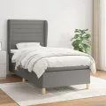 cadre de lit avec matelas Gris foncé 80x200 cm Tissu