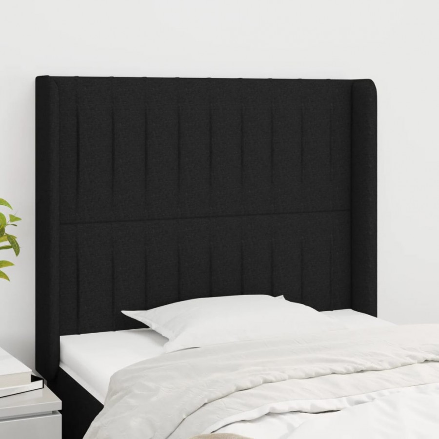 Tête de lit avec oreilles Noir 83x16x118/128 cm Tissu