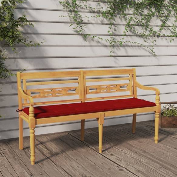 Banc Batavia avec coussin rouge 150 cm Bois de teck massif