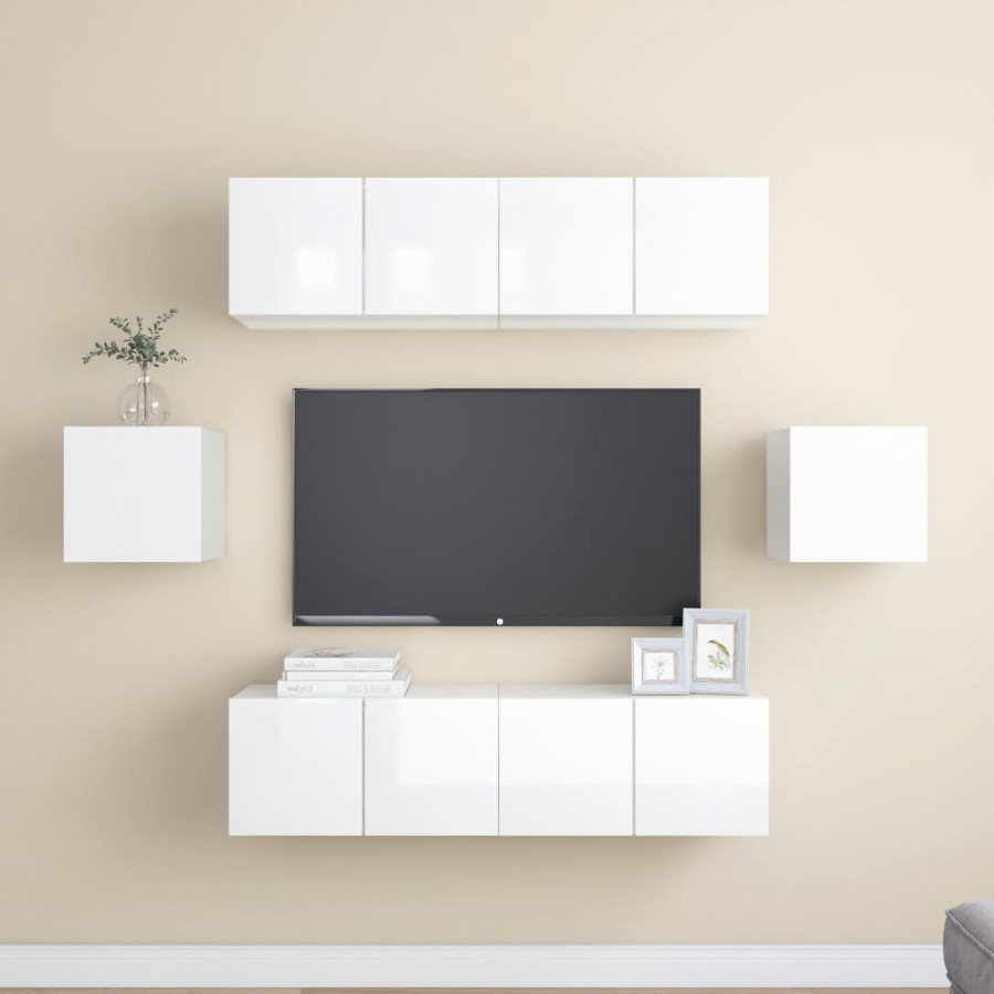 Ensemble de meuble TV 6 pcs Blanc brillant Aggloméré