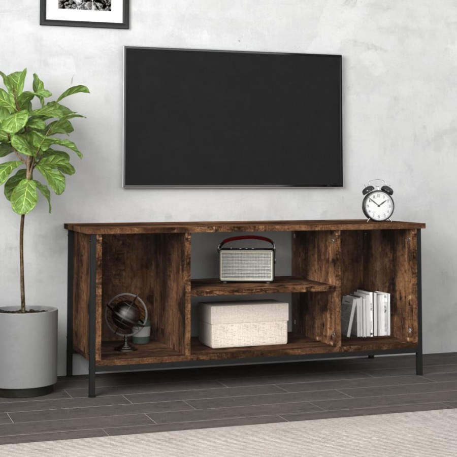 Meuble TV chêne fumé 102x35x45 cm bois d'ingénierie