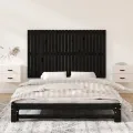 Tête de lit murale Noir 147x3x90 cm Bois massif de pin
