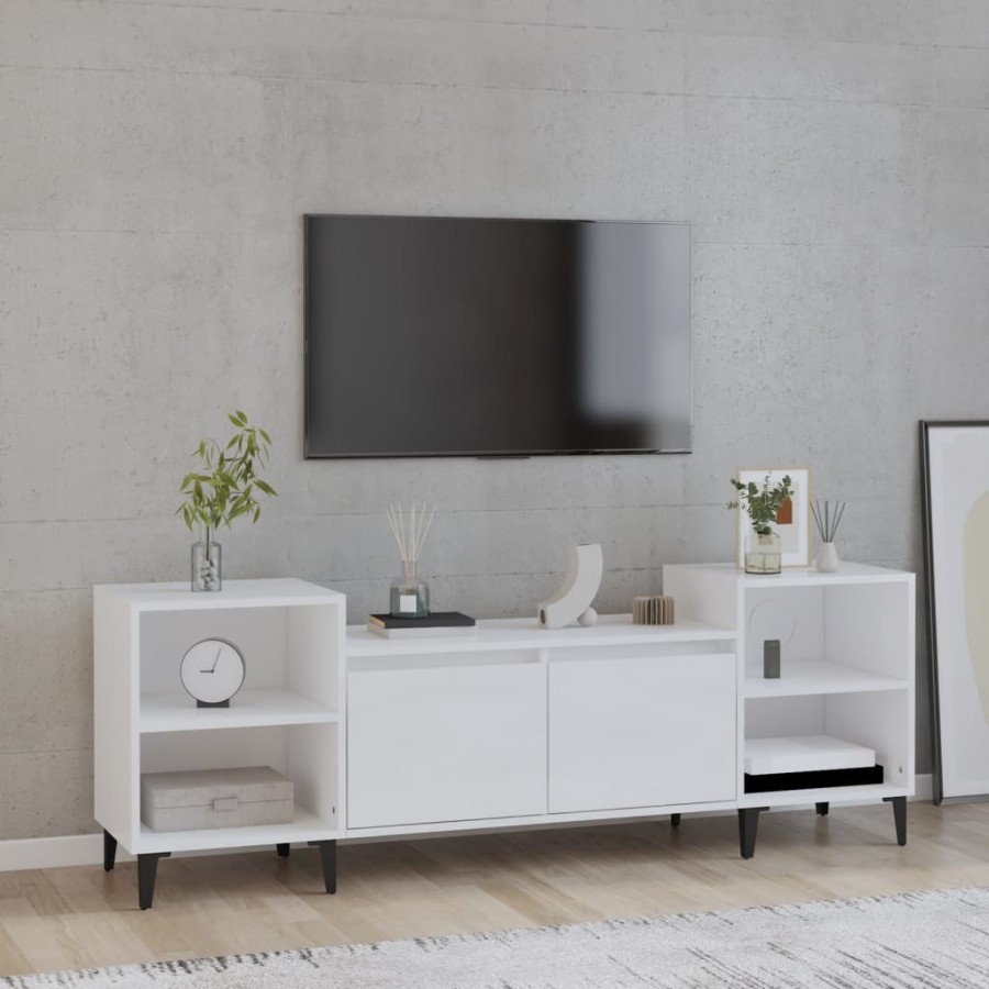 Meuble TV Blanc brillant 160x35x55 cm Bois d'ingénierie