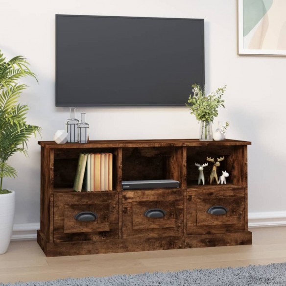 Meuble TV chêne fumé 100x35x50 cm bois d'ingénierie