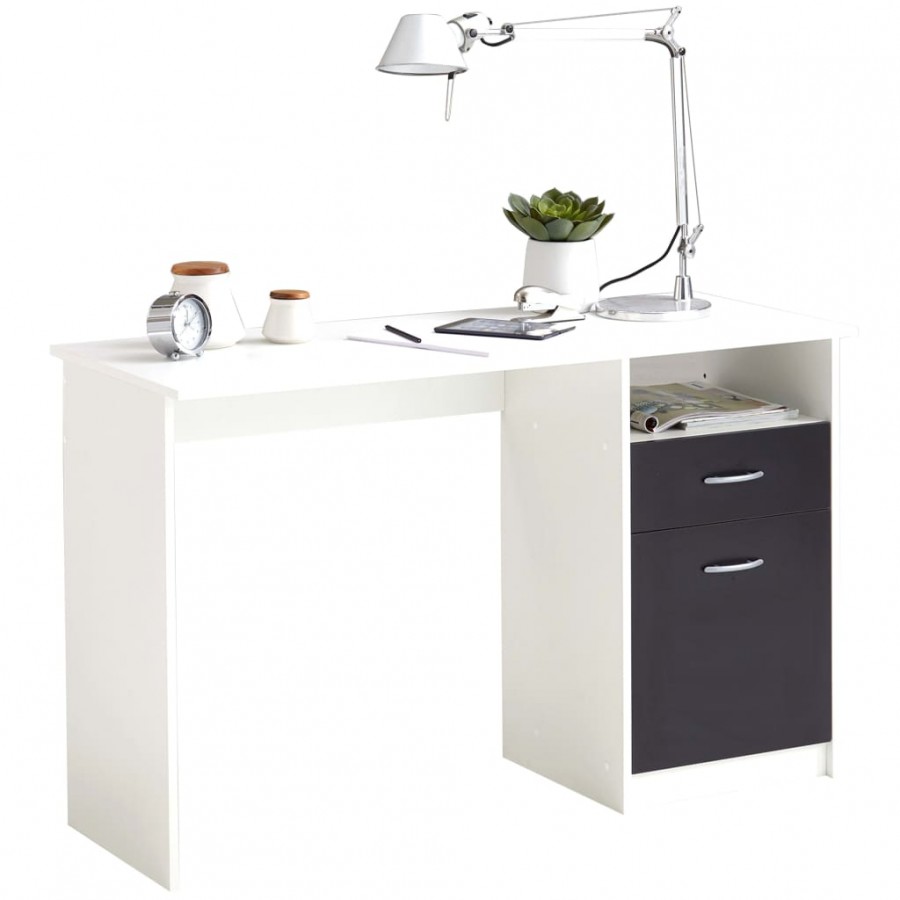 FMD Bureau avec 1 tiroir 123 x 50 x 76,5 cm Blanc et noir