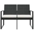 Banc de jardin à 2 places avec coussins noir rotin PP
