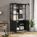 Buffet haut noir 90x40x180 cm verre et acier